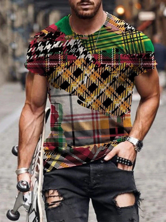 Men's retro geometric print short sleeve t-shirt in polyester