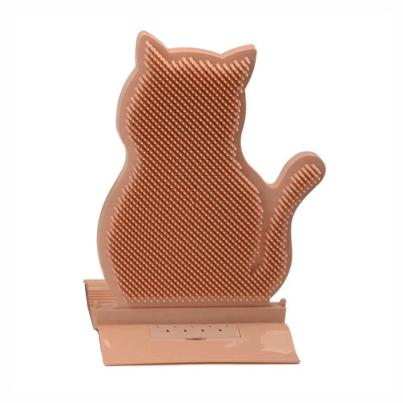 Cat Self Massage Brush in blue, pink, and brown for shed hair removal and stress relief