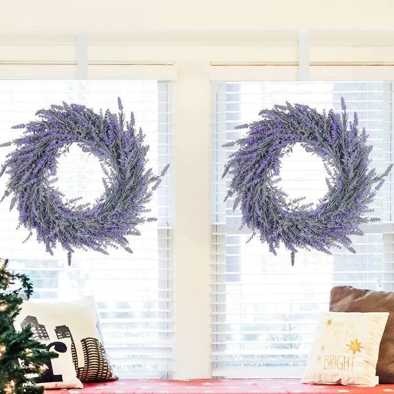 Large lavender flocked artificial wreath for door decoration
