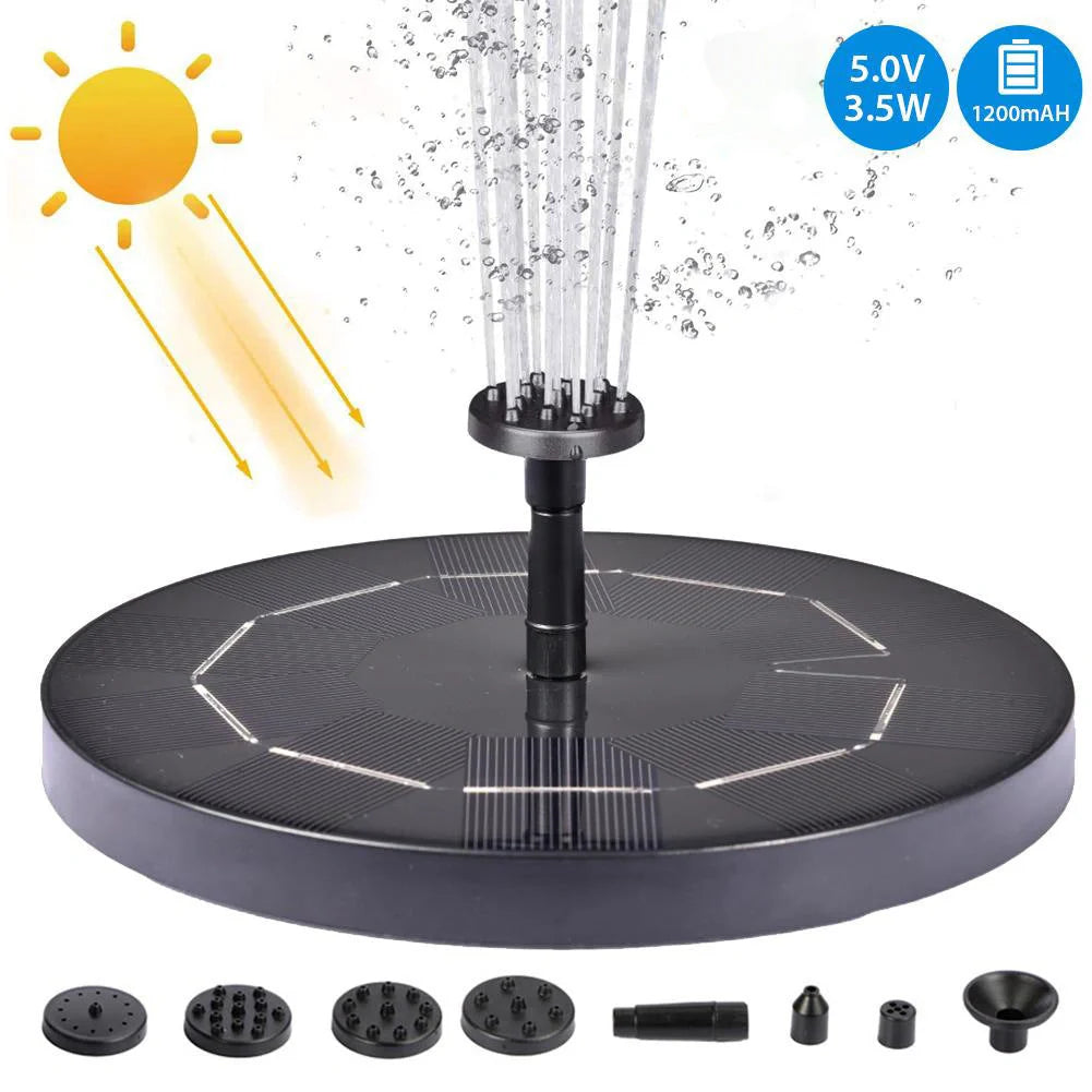 A solar-powered floating fountain with adjustable water jet heights, creating a mesmerising display in a British garden