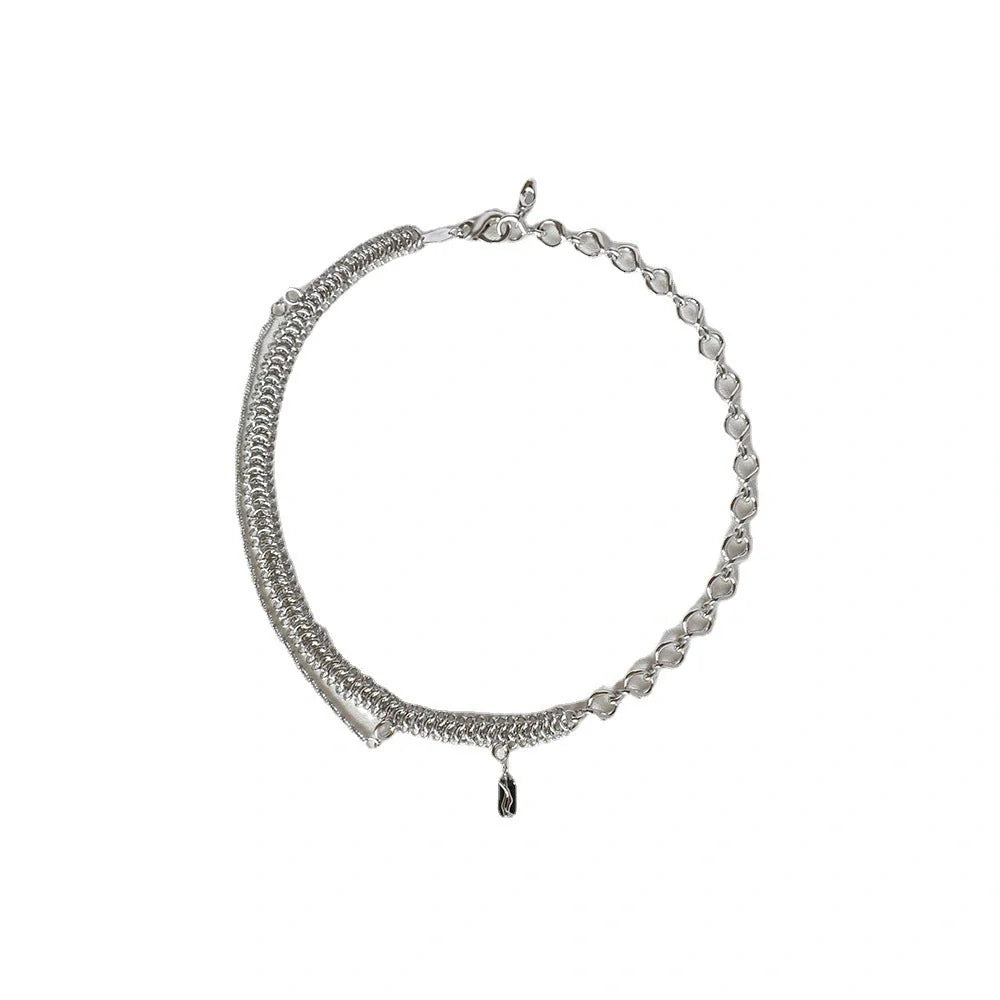 Elegant platinum-plated clavicle chain necklace with a delicate, frosty finish, perfect for adding refined glamour to any outfit.