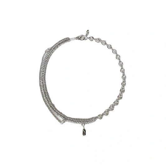 Elegant platinum-plated clavicle chain necklace with a delicate, frosty finish, perfect for adding refined glamour to any outfit.