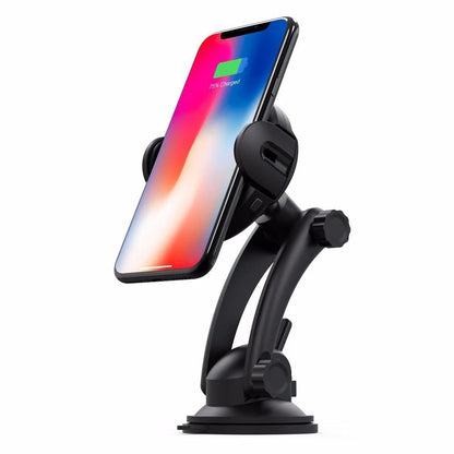 Magnetic car phone holder with wireless charging for smartphones, providing a secure and convenient in-car mount solution.