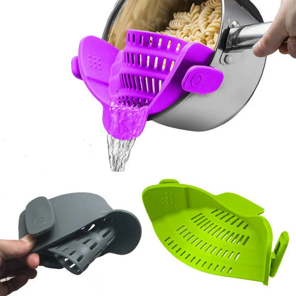 Silicone clip-on funnel oil strainer for pots and pans