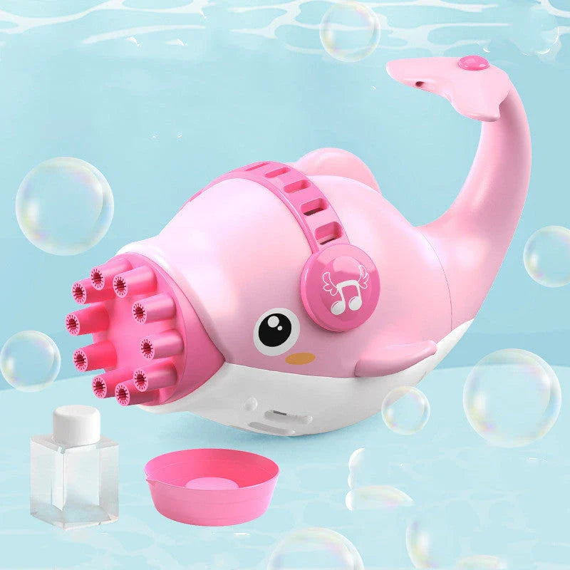 Dolphin-themed bubble blower machine with 10 bubble-blowing nozzles, creating a mesmerizing display of colourful bubbles