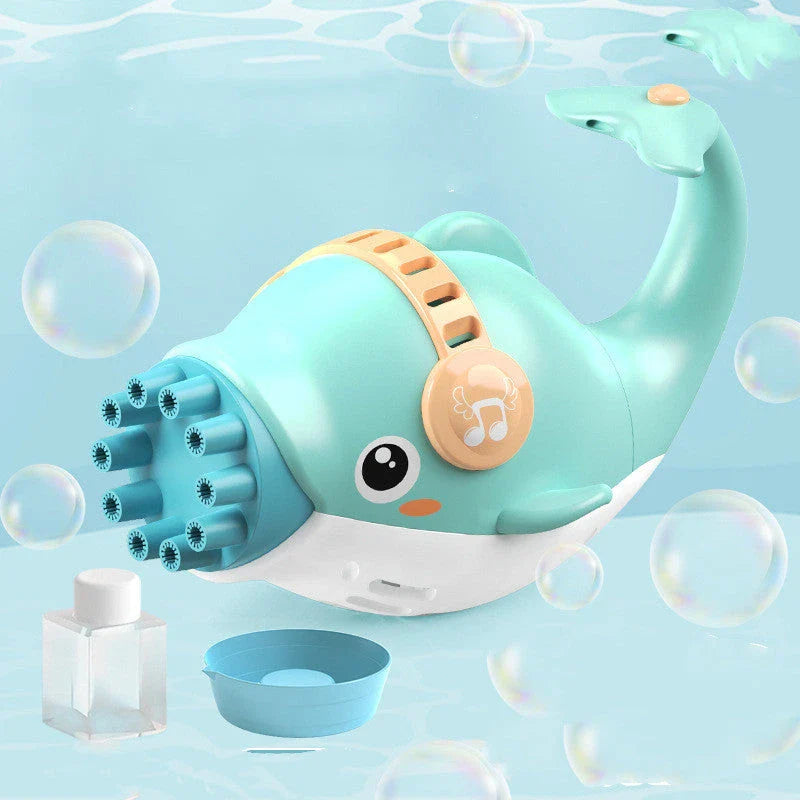 Dolphin-themed bubble blower machine with 10 bubble-blowing nozzles, creating a mesmerizing display of colourful bubbles