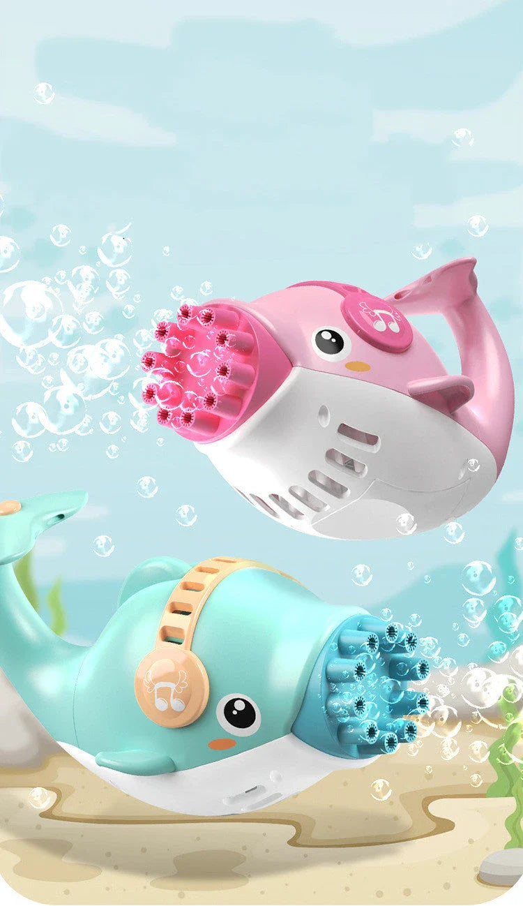 Dolphin-themed bubble blower machine with 10 bubble-blowing nozzles, creating a mesmerizing display of colourful bubbles