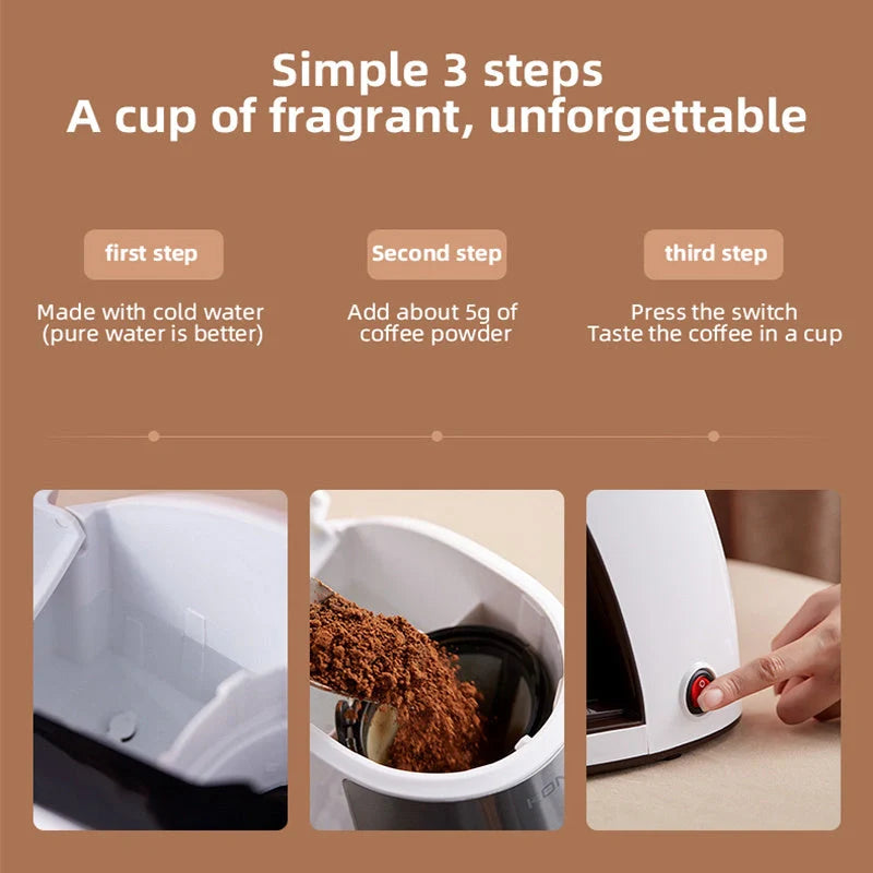 Compact automatic coffee machine with ceramic cup and stainless steel panel