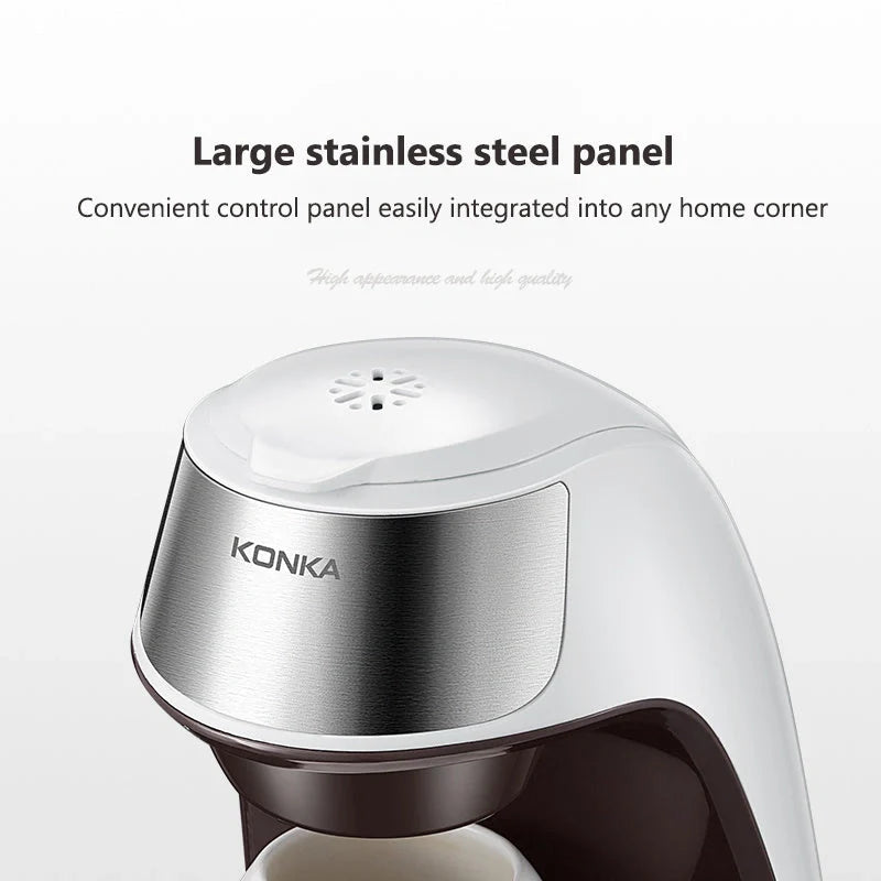 Compact automatic coffee machine with ceramic cup and stainless steel panel