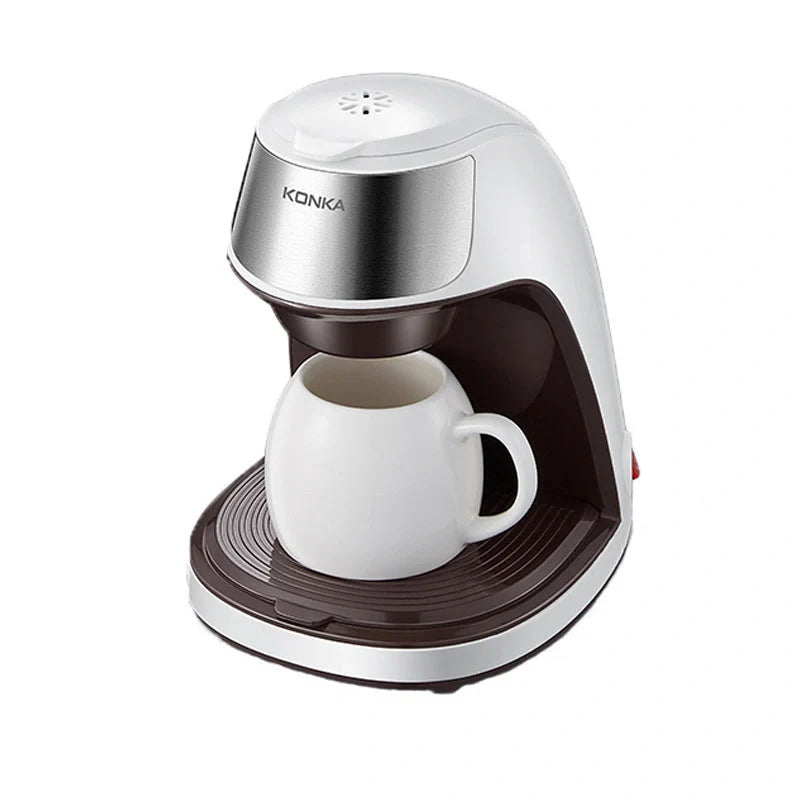 Compact automatic coffee machine with ceramic cup and stainless steel panel