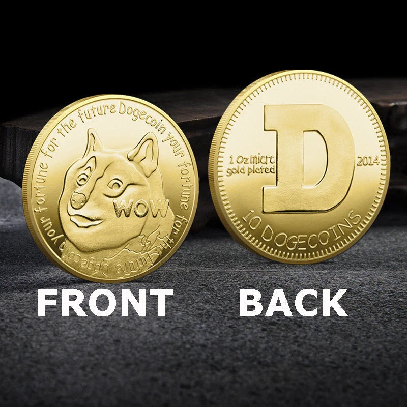 Dogecoin Commemorative Coin with cute dog pattern in gold or silver plating