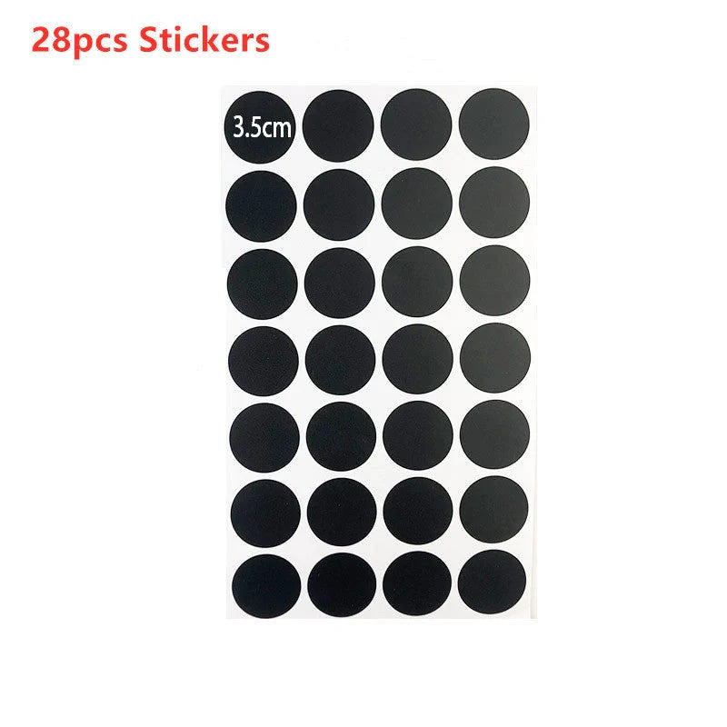 Circular PVC blackboard sticker labels on a jar, showing reusable and erasable features