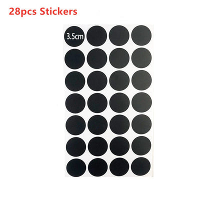 Circular PVC blackboard sticker labels on a jar, showing reusable and erasable features