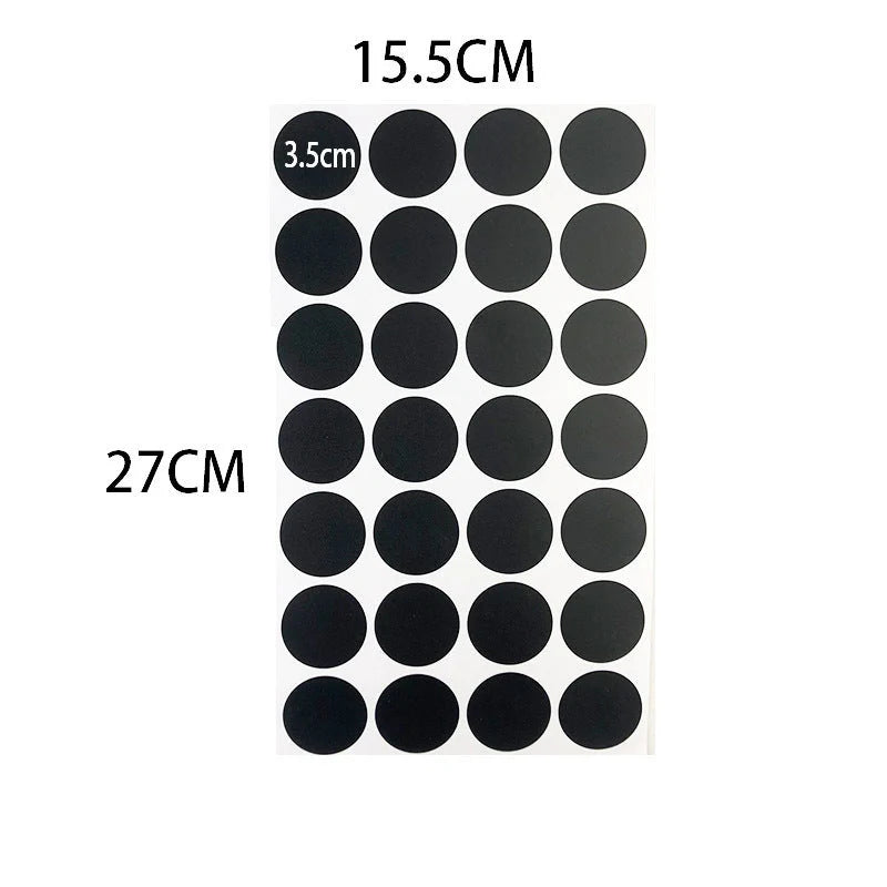 Circular PVC blackboard sticker labels on a jar, showing reusable and erasable features