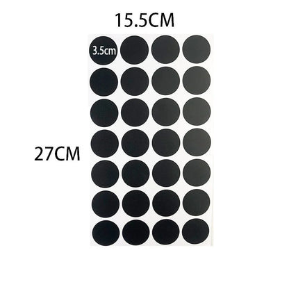 Circular PVC blackboard sticker labels on a jar, showing reusable and erasable features