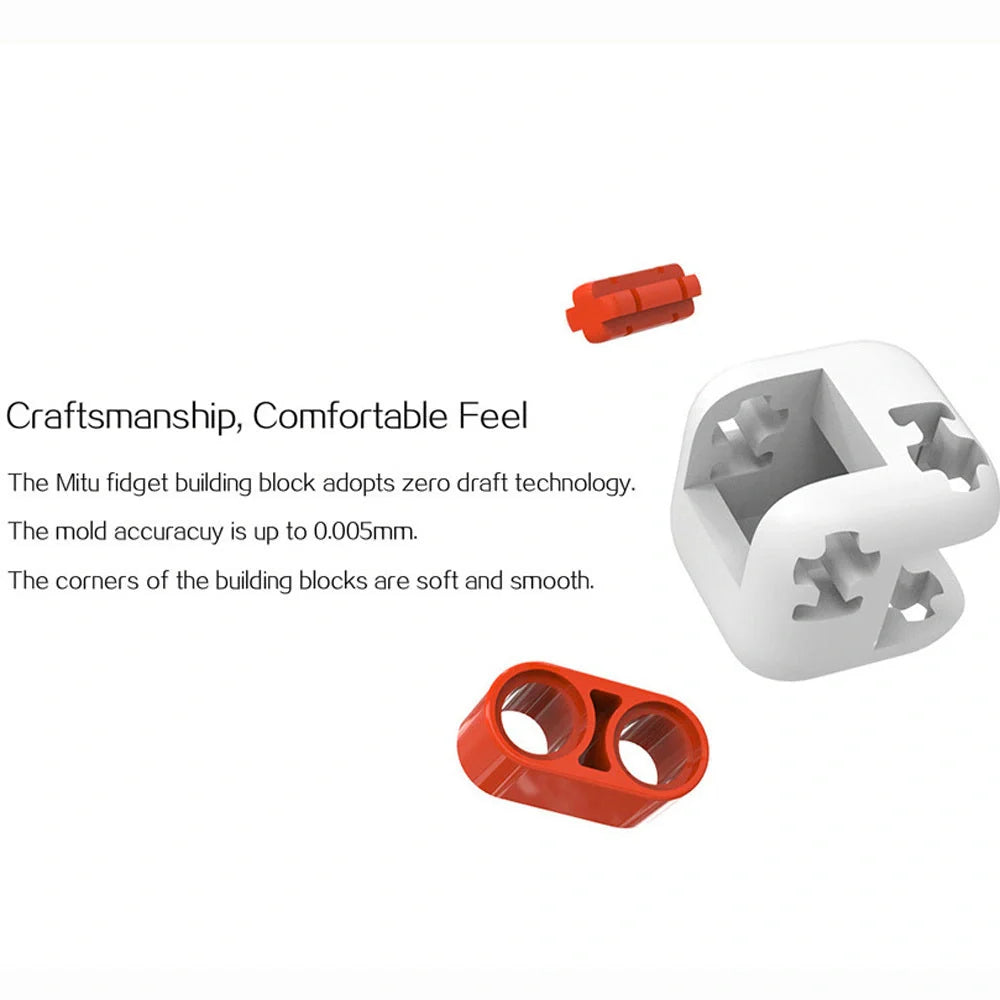 Mitu fidget building block puzzle in white, grey, and orange for stress relief and creative play