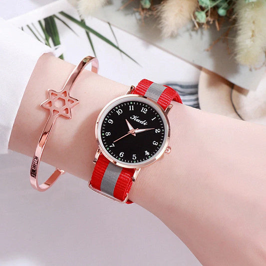 Luminous Starry Sky Watch with rainbow canvas strap for ladies, 36mm dial