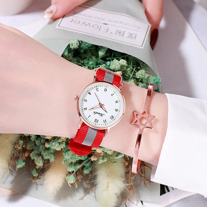 Luminous Starry Sky Watch with rainbow canvas strap for ladies, 36mm dial