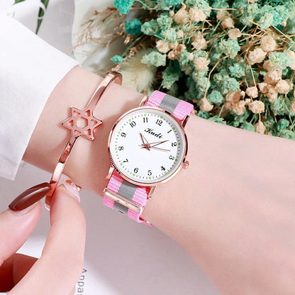 Luminous Starry Sky Watch with rainbow canvas strap for ladies, 36mm dial