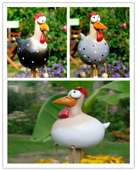 Charming resin chicken ornaments in various colours and set sizes, perfect for adding whimsical British-inspired decor to gardens and outdoor spaces.