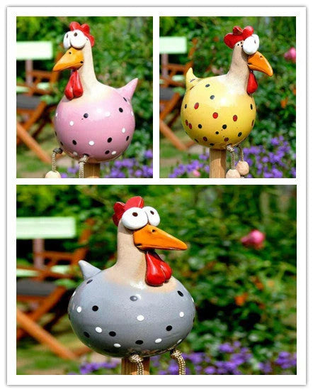 Charming resin chicken ornaments in various colours and set sizes, perfect for adding whimsical British-inspired decor to gardens and outdoor spaces.