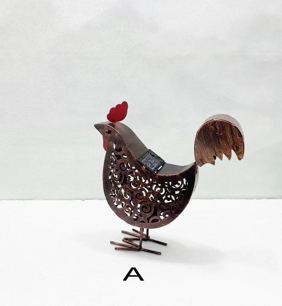 Iron rooster design solar garden lamp for outdoor decoration