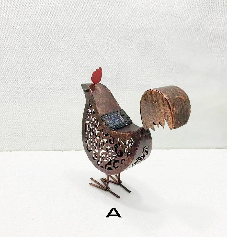 Iron rooster design solar garden lamp for outdoor decoration