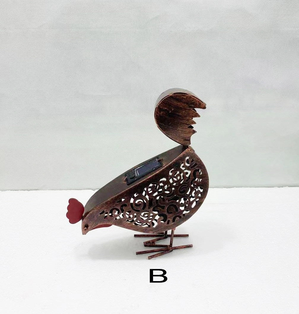 Iron rooster design solar garden lamp for outdoor decoration