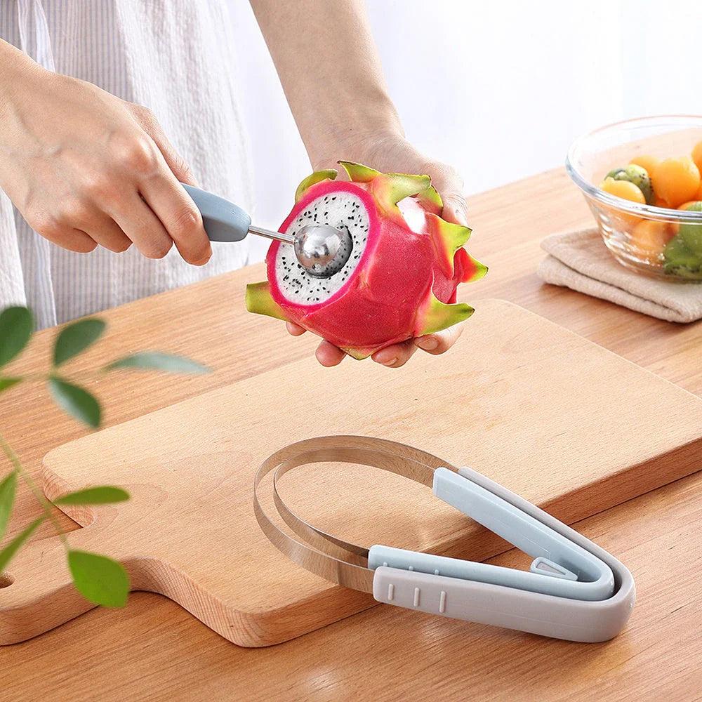 Premium 3-in-1 Fruit Carving Tool Set with Corrugated Knife and Spherical Scooper for Effortless Fruit Sculpting and Presentation