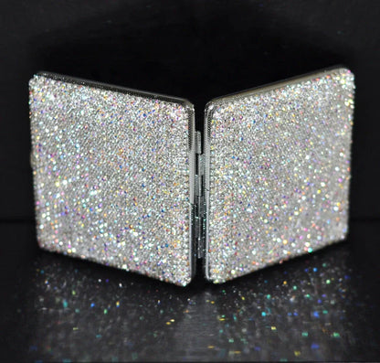 Handmade diamond rhinestone cigarette case for women in white metal