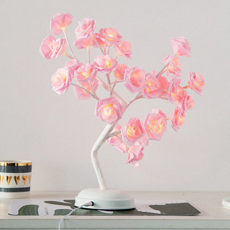 Enchanting LED cotton ball tree table lamp with adjustable branches and warm, glowing cotton ball lights