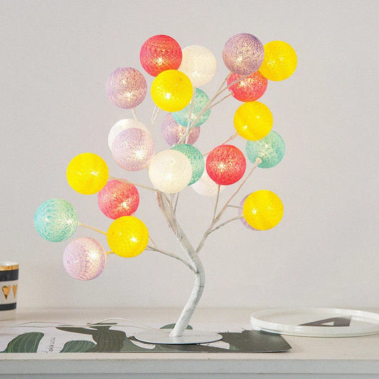 Enchanting LED cotton ball tree table lamp with adjustable branches and warm, glowing cotton ball lights