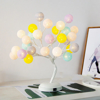 Enchanting LED cotton ball tree table lamp with adjustable branches and warm, glowing cotton ball lights