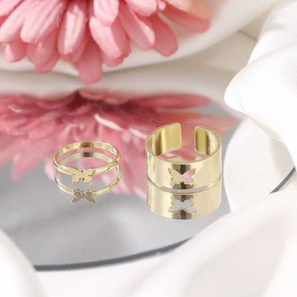Punk style adjustable butterfly couple rings in gold and silver