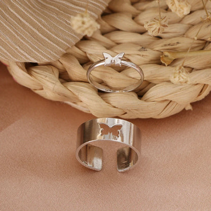 Punk style adjustable butterfly couple rings in gold and silver