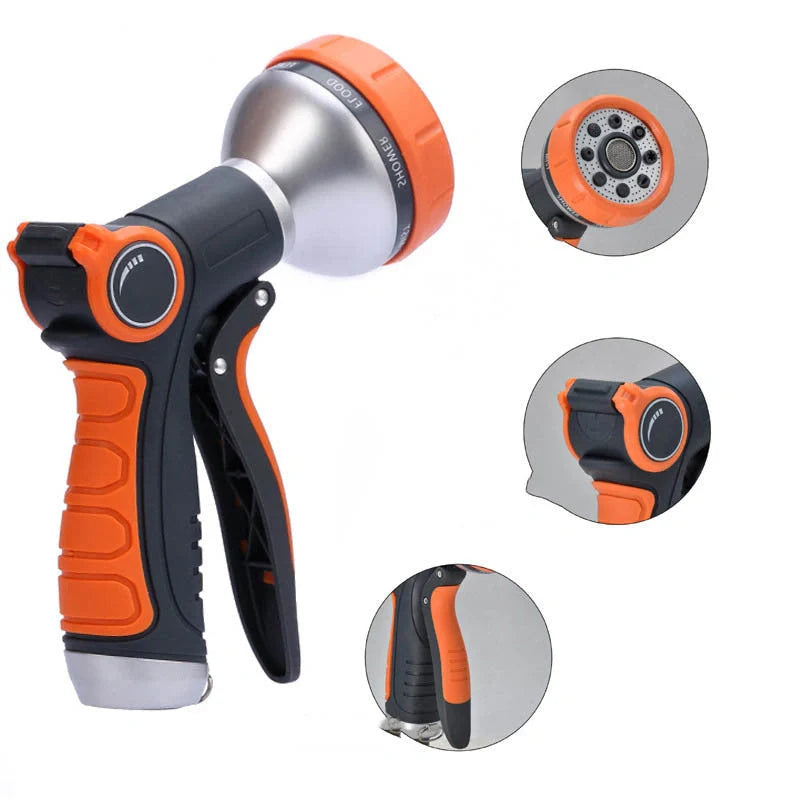 Upgraded garden hose nozzle with 8 adjustable spray modes for versatile outdoor use