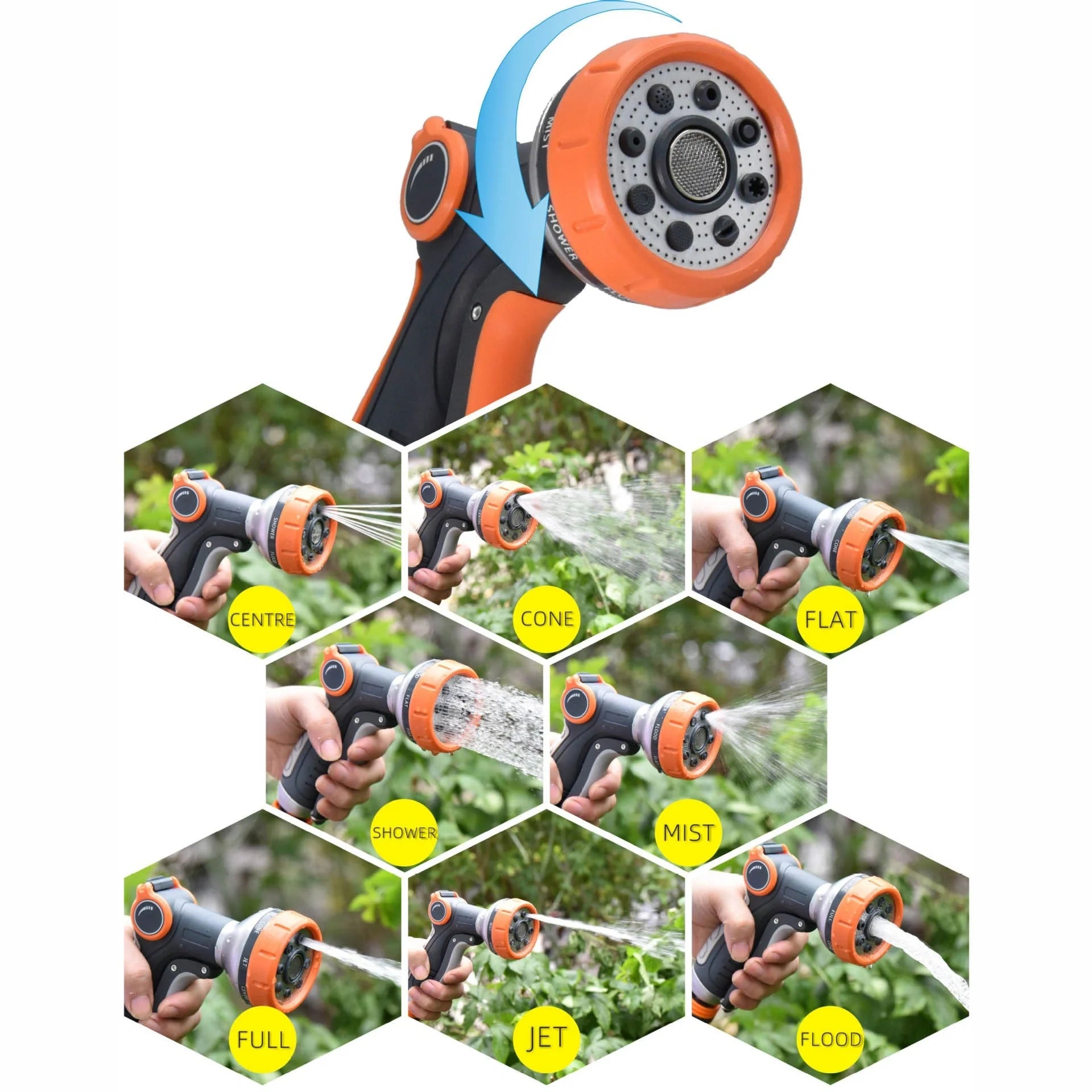 Upgraded garden hose nozzle with 8 adjustable spray modes for versatile outdoor use