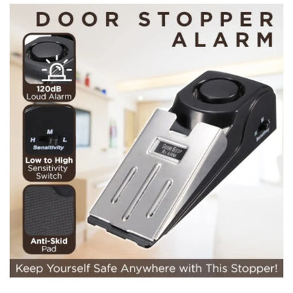 Wedge-shaped home security alarm with ABS construction and loud siren to deter intruders