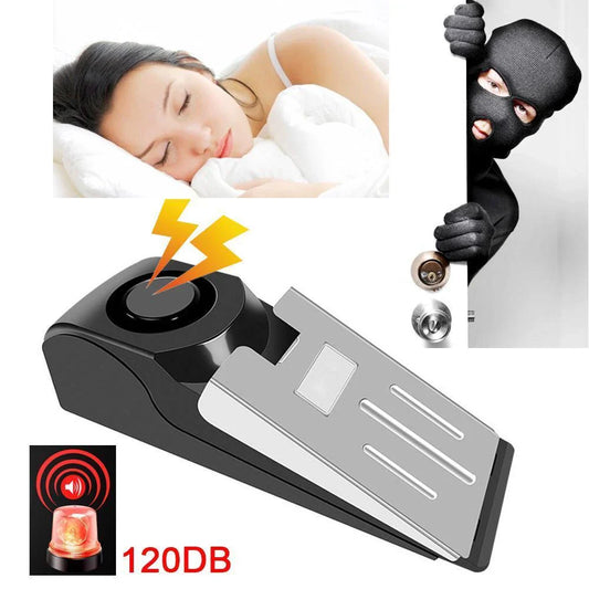 Wedge-shaped home security alarm with ABS construction and loud siren to deter intruders