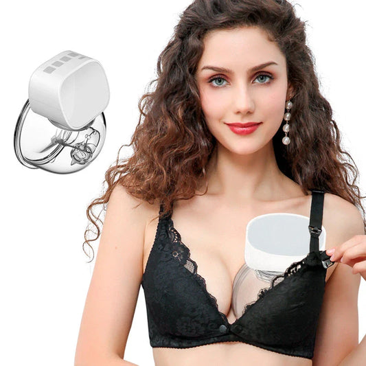 Portable, hands-free electric breast pump with quiet operation and premium construction