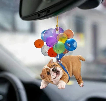 Charming cartoon dog car charm with vibrant balloon parachute design, a delightful automotive accessory for pet lovers