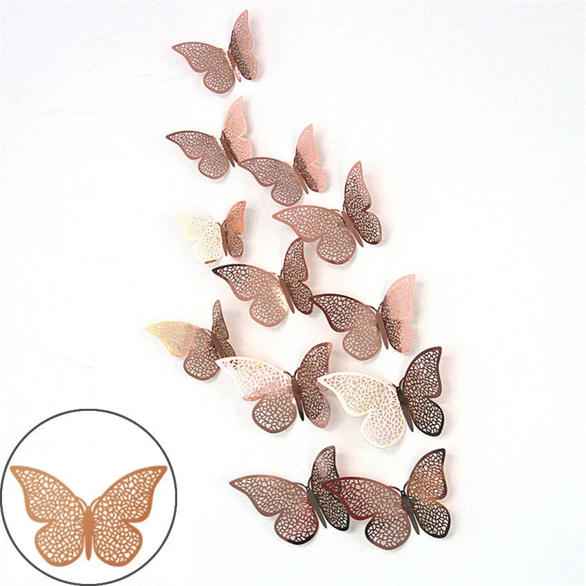 3D hollow butterflies mirror wall stickers in gold and rose gold, perfect for kids rooms and home decor