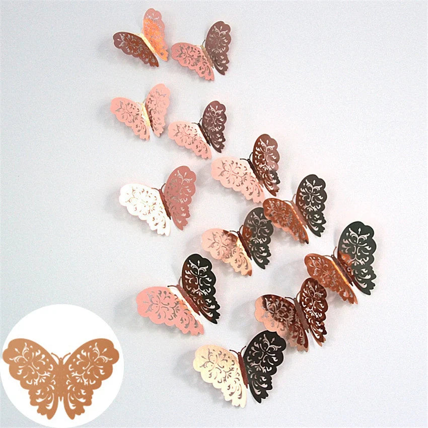 3D hollow butterflies mirror wall stickers in gold and rose gold, perfect for kids rooms and home decor