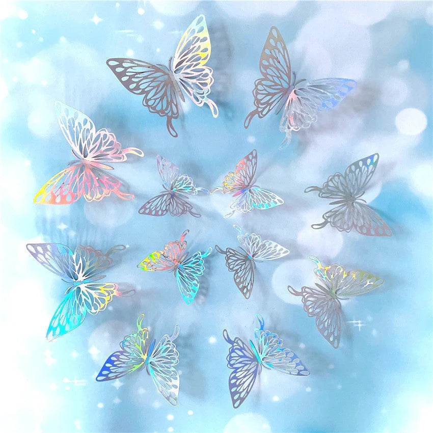 3D hollow butterflies mirror wall stickers in gold and rose gold, perfect for kids rooms and home decor