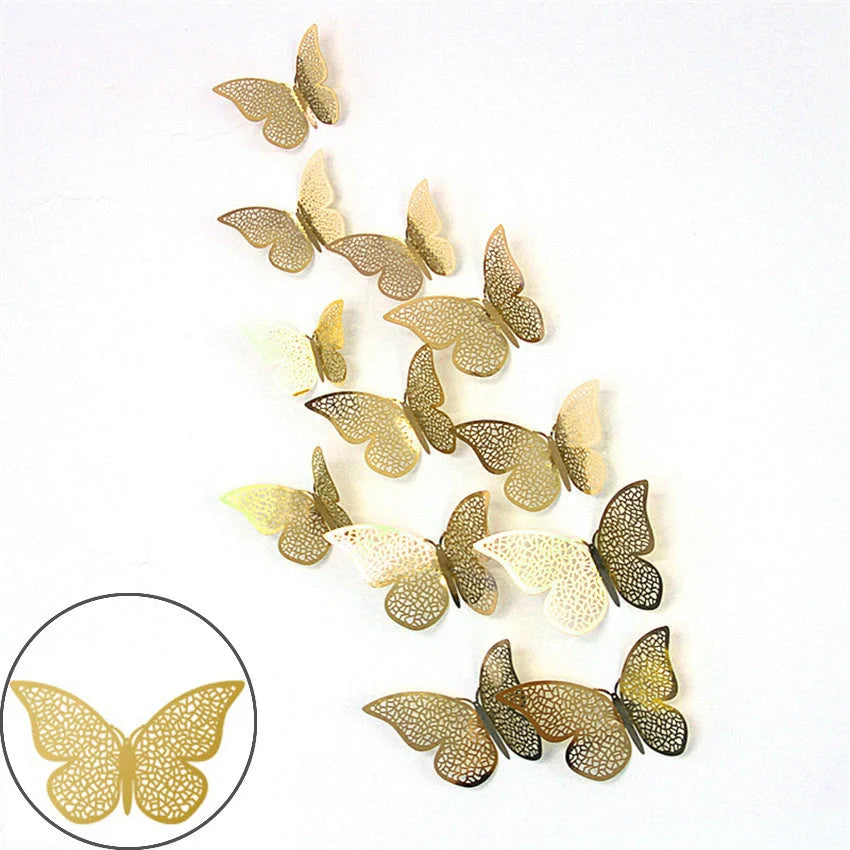 3D hollow butterflies mirror wall stickers in gold and rose gold, perfect for kids rooms and home decor