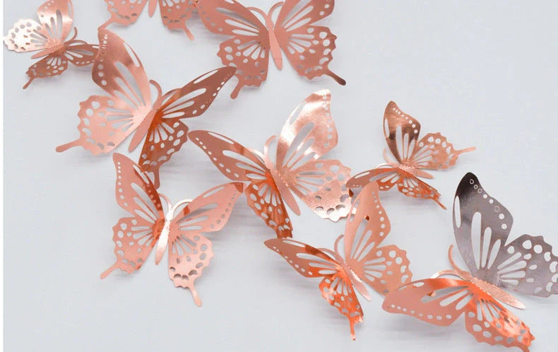 3D hollow butterflies mirror wall stickers in gold and rose gold, perfect for kids rooms and home decor