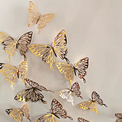 3D hollow butterflies mirror wall stickers in gold and rose gold, perfect for kids rooms and home decor
