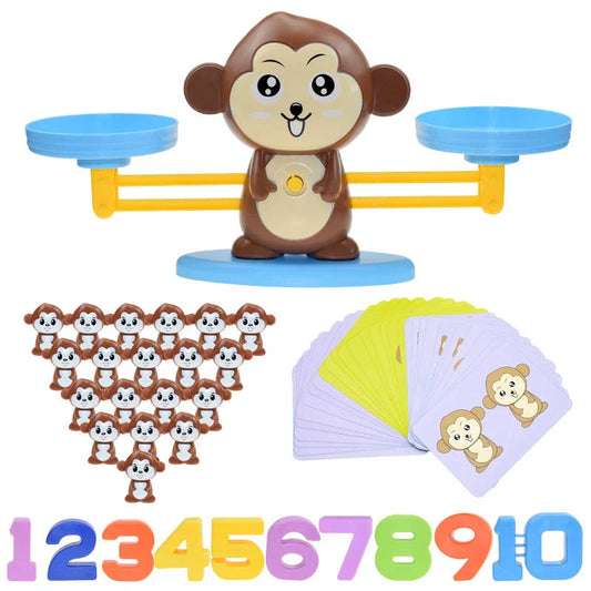 Engaging early learning math balance toys for preschool children featuring colorful animal designs
