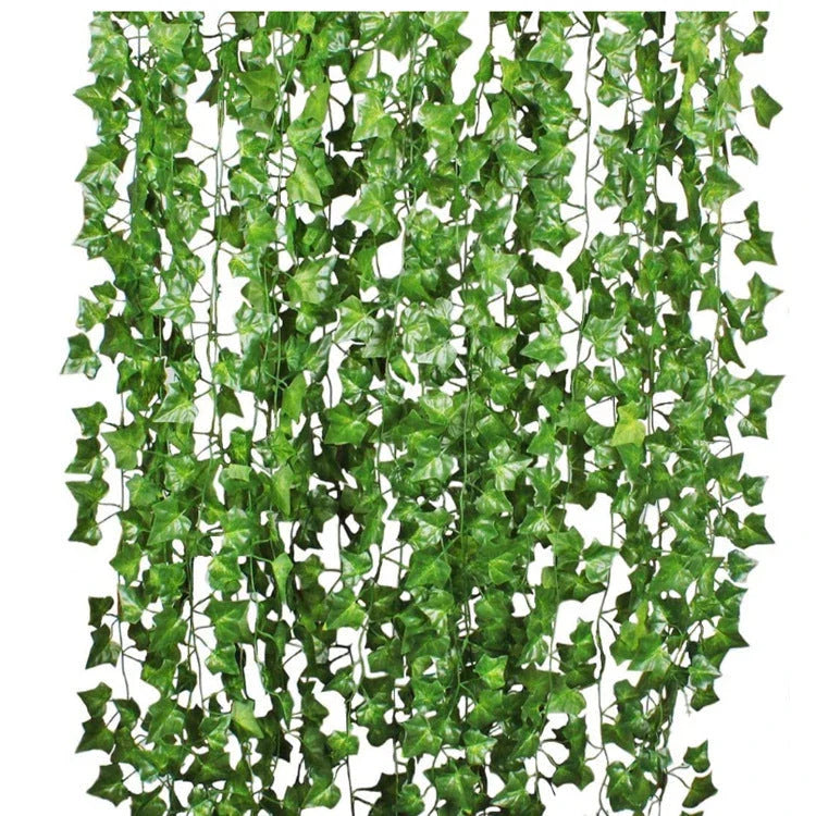 Elegant silk hanging foliage garland with lifelike green leaves for home, wedding, and garden decor