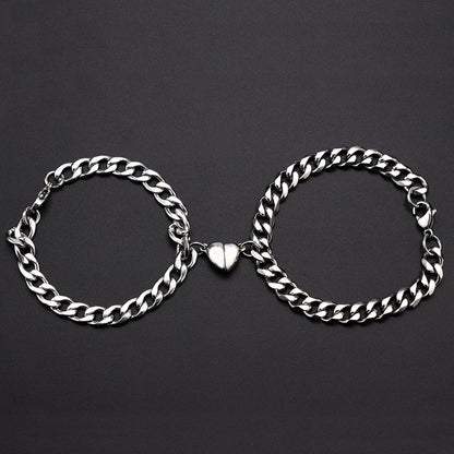 Elegant titanium steel couple bracelets with heart design, perfect for love gifts.
